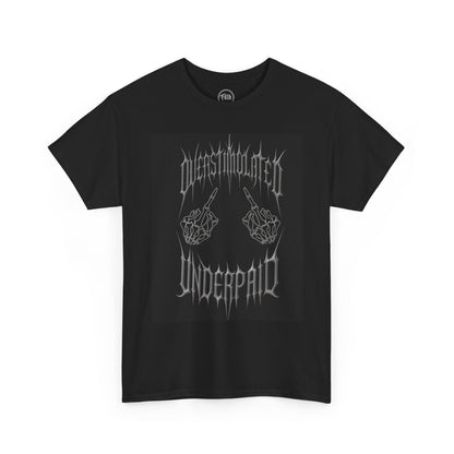 Overstimulated and Underpaid Skeleton Middle Finger T Shirt Funny Dark Humor Graphic Tee Antiwork Unisex by FilthGen