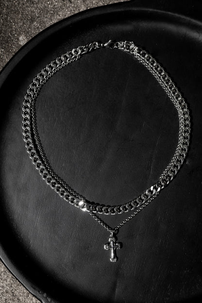 “Chapelvice” Layered Cross Necklace – Gothic Silver Chain Choker, Alt Religious Jewelry, Unisex Statement Piece by Filth Generation