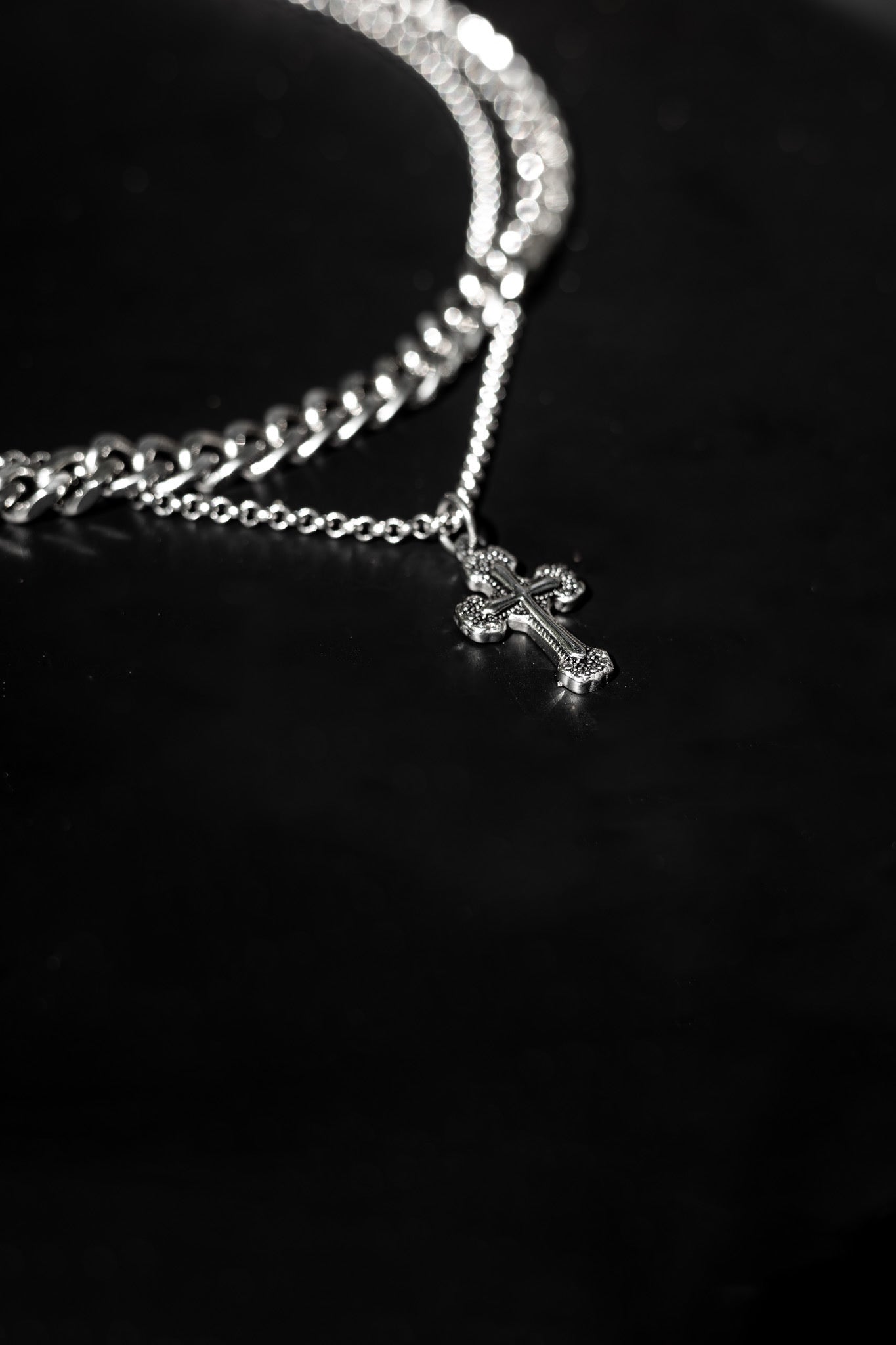 “Chapelvice” Layered Cross Necklace – Gothic Silver Chain Choker, Alt Religious Jewelry, Unisex Statement Piece by Filth Generation