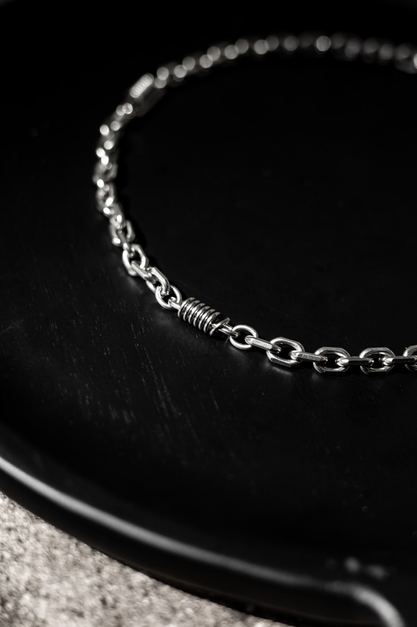 Coilhex Chain Necklace – Industrial Silver Choker with Coil