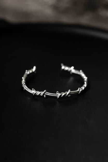 “Spitewire” Barbed Wire Cuff Bracelet – Silver Punk Bangle, Unisex Gothic Jewelry, Industrial Alt Statement by Filth Generation