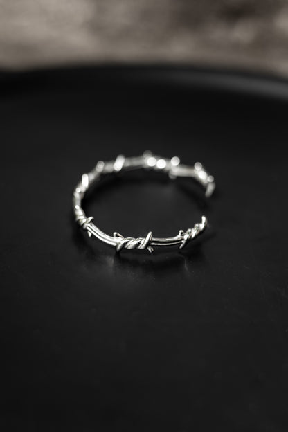 “Spitewire” Barbed Wire Cuff Bracelet – Silver Punk Bangle, Unisex Gothic Jewelry, Industrial Alt Statement by Filth Generation