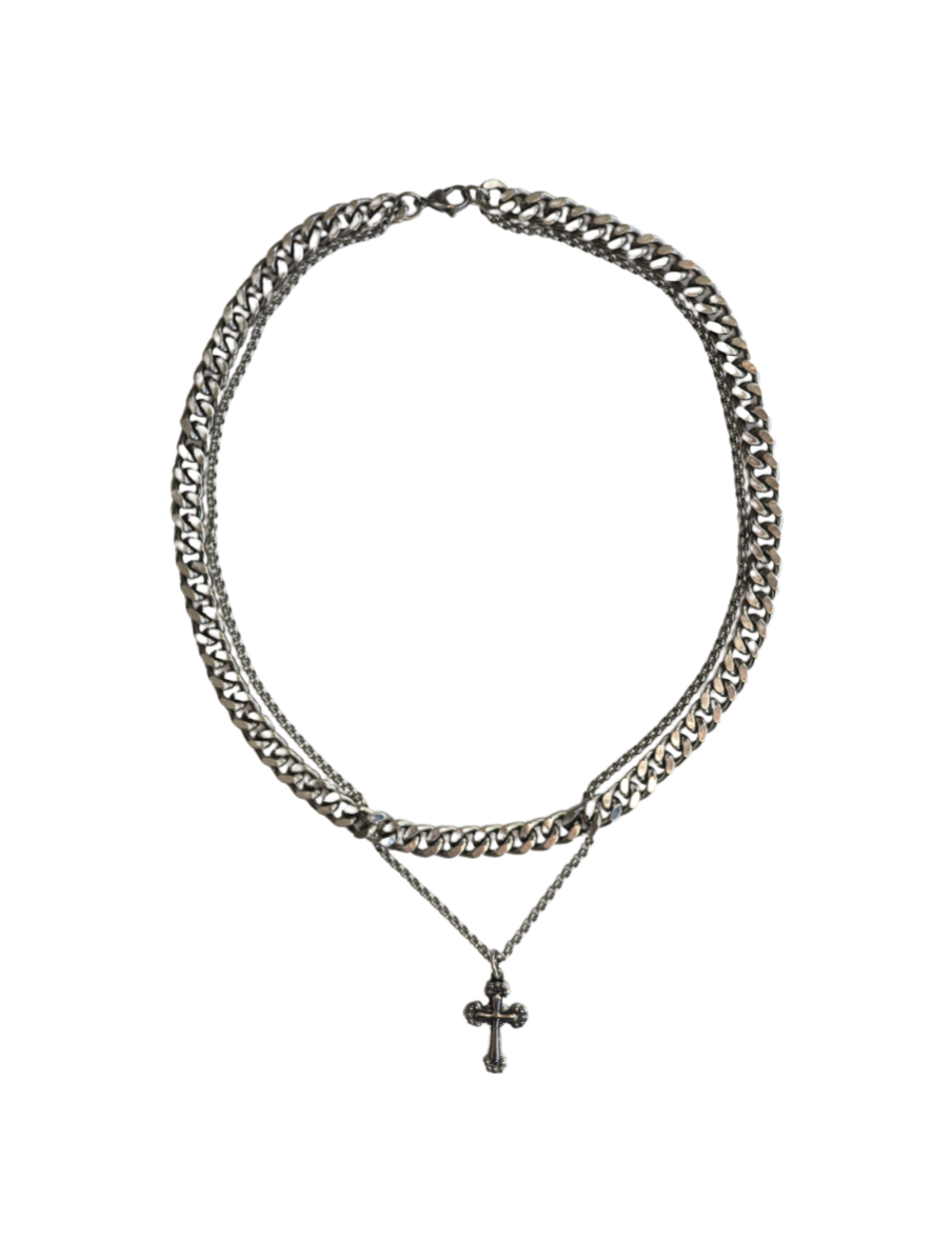 “Chapelvice” Layered Cross Necklace – Gothic Silver Chain Choker, Alt Religious Jewelry, Unisex Statement Piece by Filth Generation