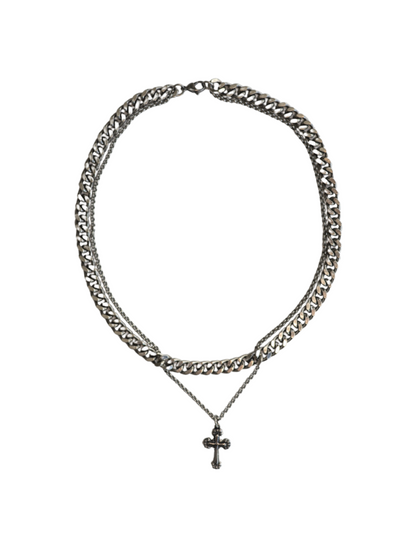 “Chapelvice” Layered Cross Necklace – Gothic Silver Chain Choker, Alt Religious Jewelry, Unisex Statement Piece by Filth Generation