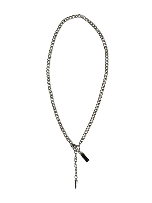 “Silencer Pendant” Necklace – Silver Spike Drop Chain, Minimalist Alt Jewelry, Unisex Y2K Techwear Necklace by Filth Generation