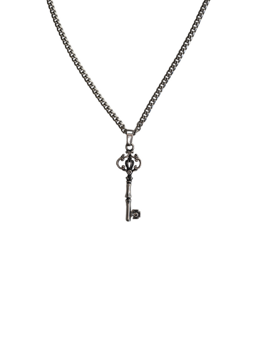 “Catacomb Key” Pendant Necklace – Gothic Skeleton Key Chain, Alt Horror Jewelry, Silver Unisex Talisman by Filth Generation