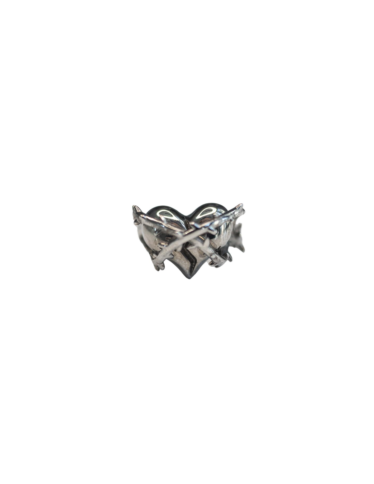Mercybound Barbed Heart Ring – Gothic Silver Heart Ring with Barbed Wire