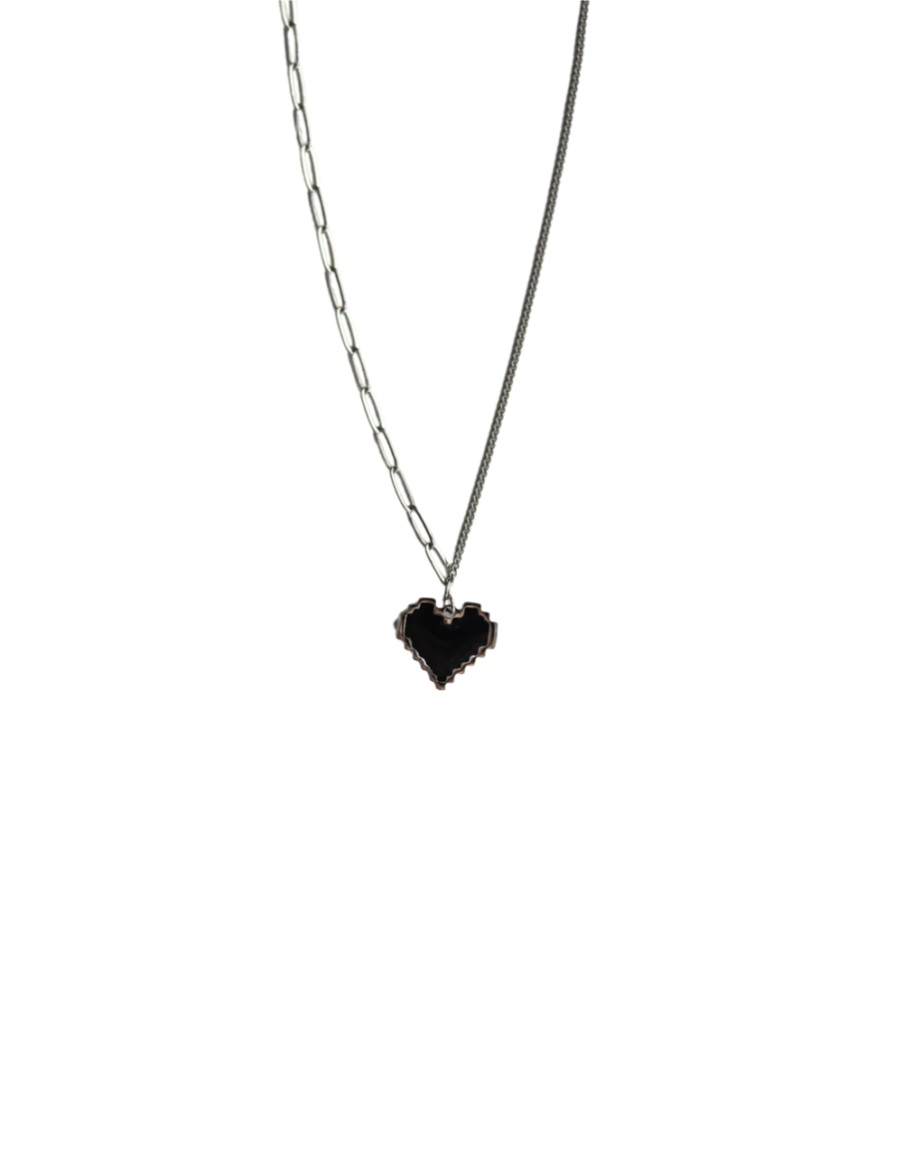 Heartbyte Necklace – Gothic Pixel Heart Pendant on Dual Chain