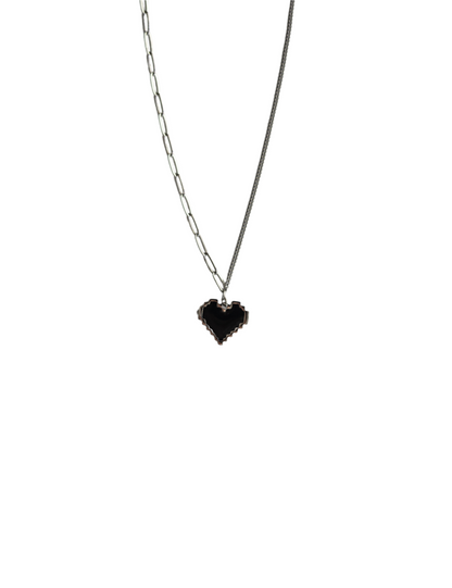 Heartbyte Necklace – Gothic Pixel Heart Pendant on Dual Chain