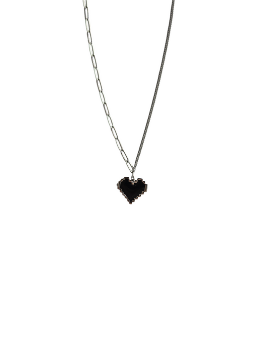 Heartbyte Necklace – Gothic Pixel Heart Pendant on Dual Chain